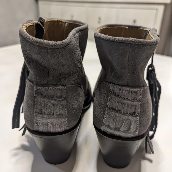 Grey Women's Stetson "Paris" Suede and Caiman Exotic Ankle Boots - Picture 5 of 8